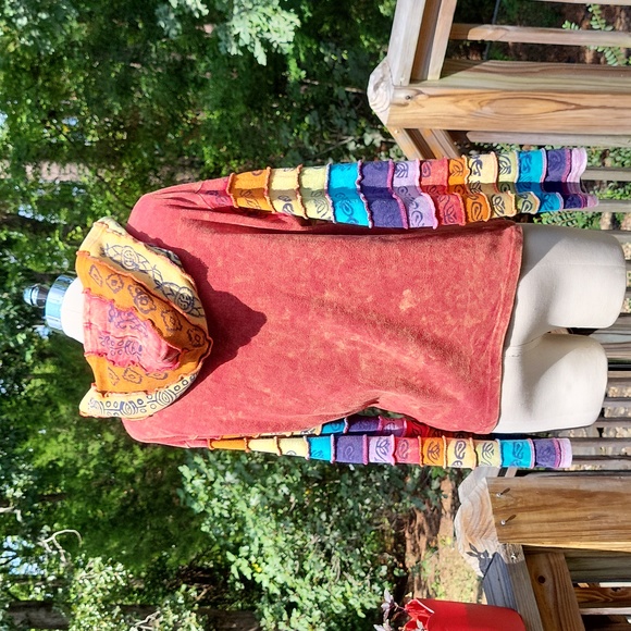Ladies tie dye cotton zip hoodie, boho, layered stitching, multicolored, sz XL - Picture 8 of 14